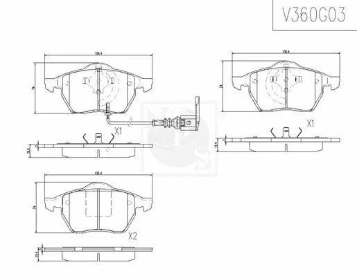 V360G03 NPS Комплект тормозных колодок, дисковый тормоз (фото 1)