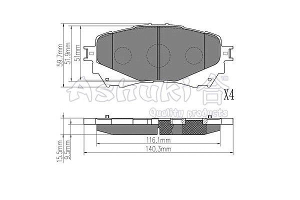 M050-45 ASHUKI by Palidium Комплект тормозных колодок, дисковый тормоз (фото 1)