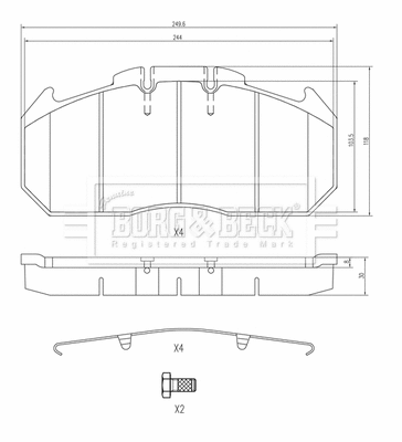 BBP33003 BORG & BECK Комплект тормозных колодок, дисковый тормоз (фото 1)