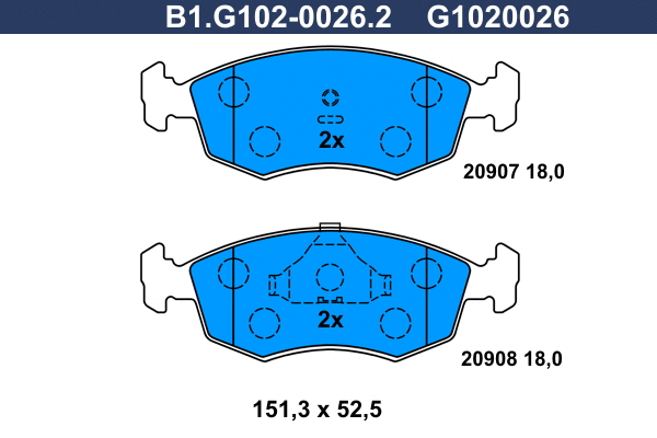 B1.G102-0026.2 GALFER Комплект тормозных колодок, дисковый тормоз (фото 1)