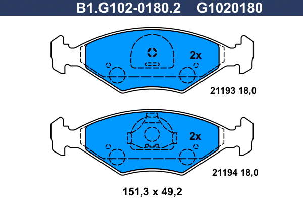 B1.G102-0180.2 GALFER Комплект тормозных колодок, дисковый тормоз (фото 1)