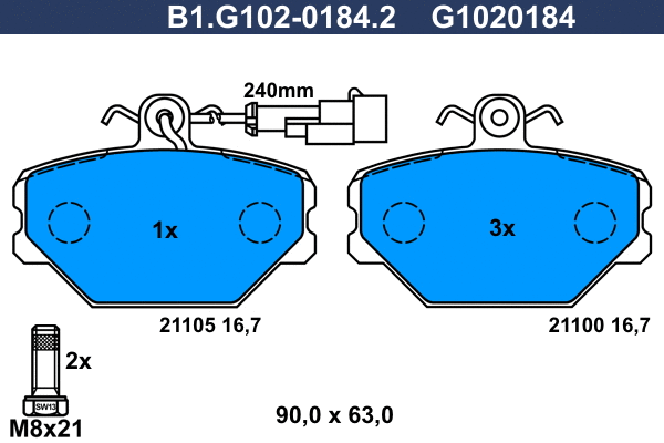 B1.G102-0184.2 GALFER Комплект тормозных колодок, дисковый тормоз (фото 1)