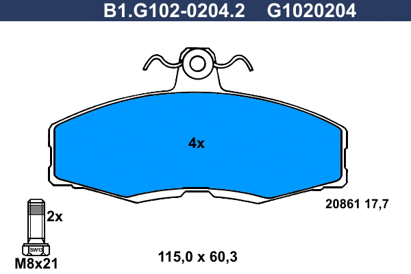 B1.G102-0204.2 GALFER Комплект тормозных колодок, дисковый тормоз (фото 1)