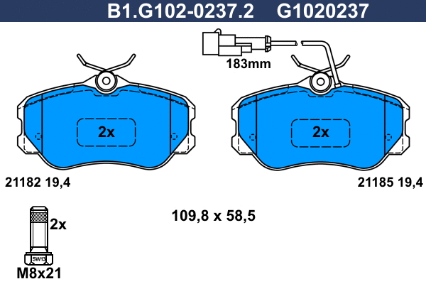 B1.G102-0237.2 GALFER Комплект тормозных колодок, дисковый тормоз (фото 1)
