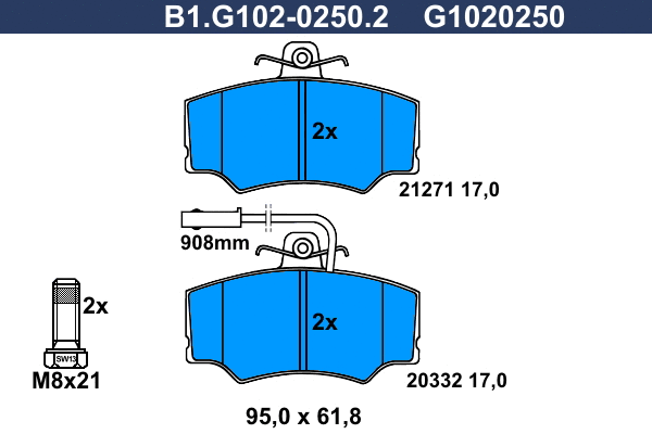 B1.G102-0250.2 GALFER Комплект тормозных колодок, дисковый тормоз (фото 1)