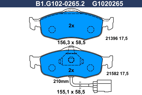 B1.G102-0265.2 GALFER Комплект тормозных колодок, дисковый тормоз (фото 1)
