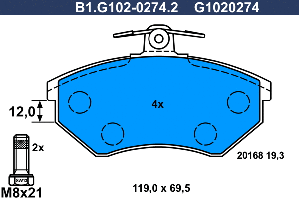 B1.G102-0274.2 GALFER Комплект тормозных колодок, дисковый тормоз (фото 1)