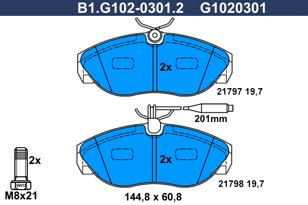 B1.G102-0301.2 GALFER Комплект тормозных колодок, дисковый тормоз (фото 1)