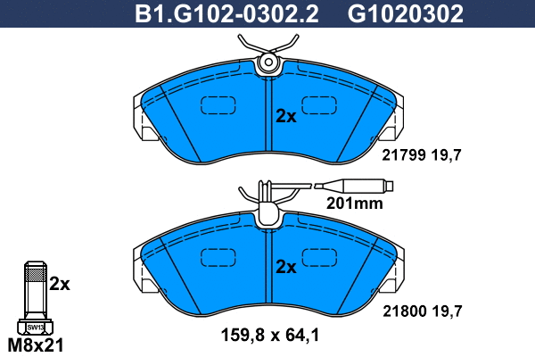 B1.G102-0302.2 GALFER Комплект тормозных колодок, дисковый тормоз (фото 1)