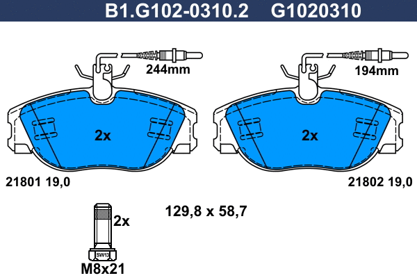 B1.G102-0310.2 GALFER Комплект тормозных колодок, дисковый тормоз (фото 1)