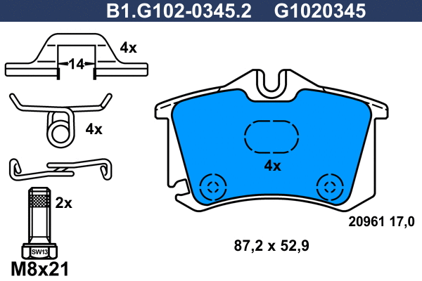 B1.G102-0345.2 GALFER Комплект тормозных колодок, дисковый тормоз (фото 1)