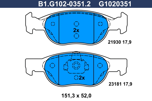 B1.G102-0351.2 GALFER Комплект тормозных колодок, дисковый тормоз (фото 1)