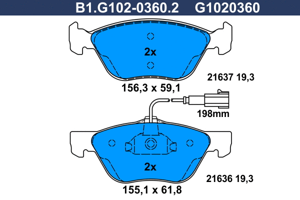 B1.G102-0360.2 GALFER Комплект тормозных колодок, дисковый тормоз (фото 1)