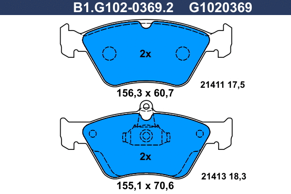 B1.G102-0369.2 GALFER Комплект тормозных колодок, дисковый тормоз (фото 1)