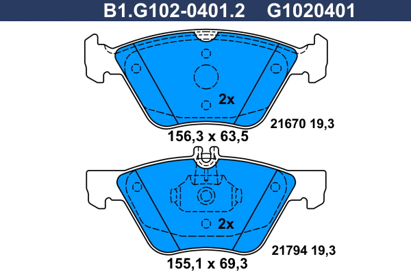 B1.G102-0401.2 GALFER Комплект тормозных колодок, дисковый тормоз (фото 1)