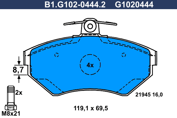 B1.G102-0444.2 GALFER Комплект тормозных колодок, дисковый тормоз (фото 1)