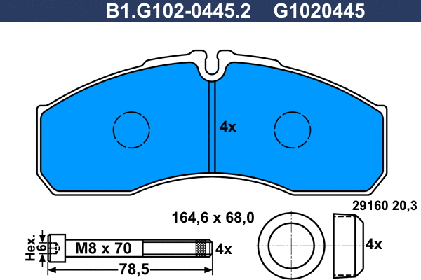 B1.G102-0445.2 GALFER Комплект тормозных колодок, дисковый тормоз (фото 1)