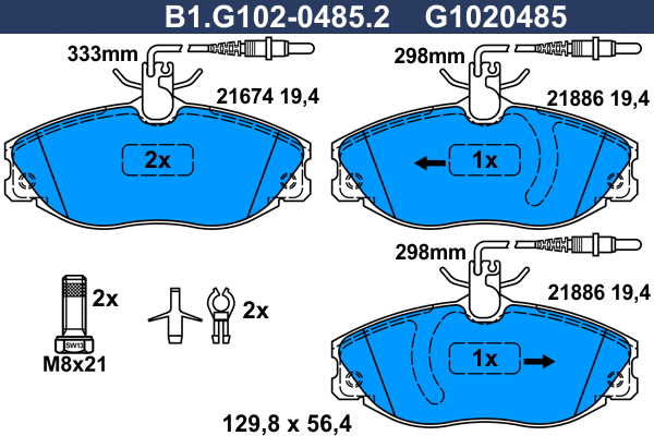 B1.G102-0485.2 GALFER Комплект тормозных колодок, дисковый тормоз (фото 1)