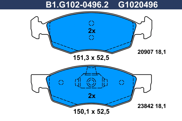 B1.G102-0496.2 GALFER Комплект тормозных колодок, дисковый тормоз (фото 1)