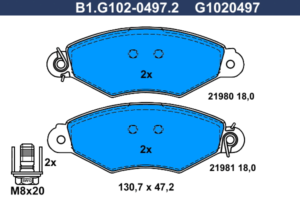 B1.G102-0497.2 GALFER Комплект тормозных колодок, дисковый тормоз (фото 1)