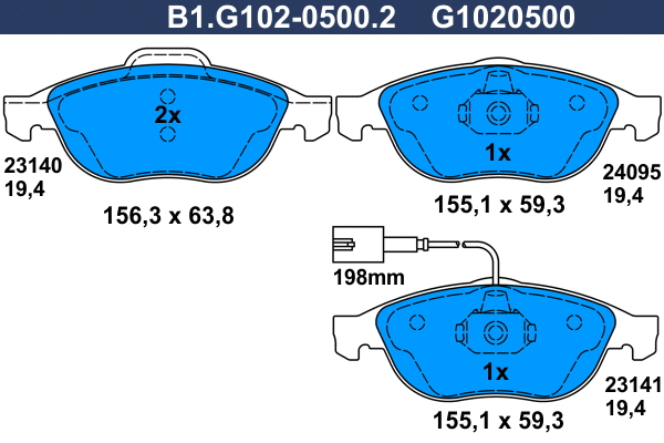 B1.G102-0500.2 GALFER Комплект тормозных колодок, дисковый тормоз (фото 1)