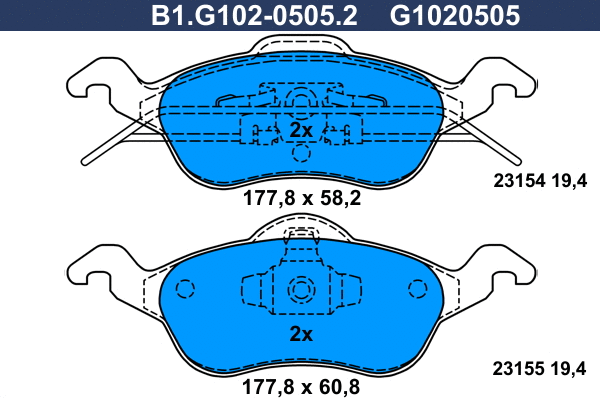 B1.G102-0505.2 GALFER Комплект тормозных колодок, дисковый тормоз (фото 1)