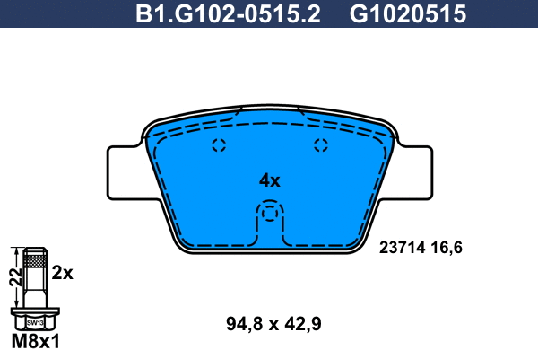 B1.G102-0515.2 GALFER Комплект тормозных колодок, дисковый тормоз (фото 1)