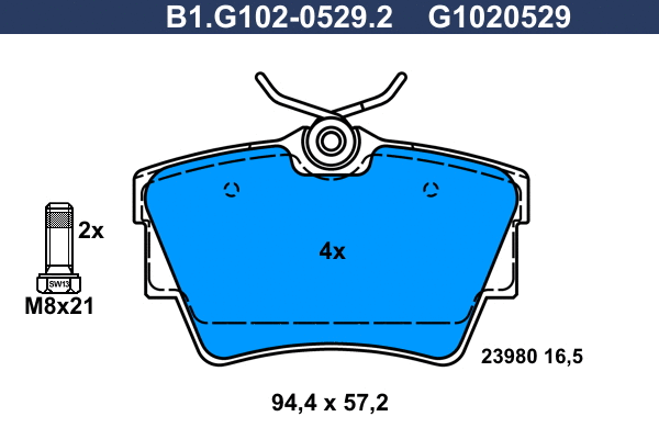 B1.G102-0529.2 GALFER Комплект тормозных колодок, дисковый тормоз (фото 1)