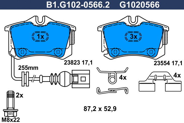 B1.G102-0566.2 GALFER Комплект тормозных колодок, дисковый тормоз (фото 1)