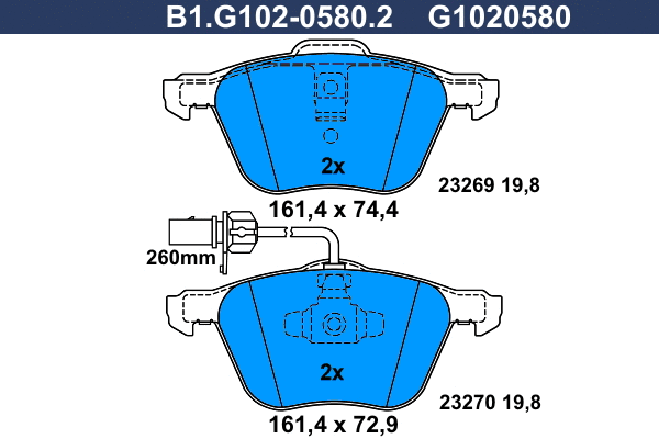 B1.G102-0580.2 GALFER Комплект тормозных колодок, дисковый тормоз (фото 1)