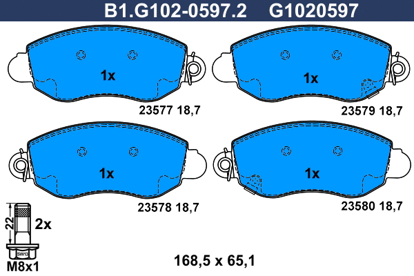 B1.G102-0597.2 GALFER Комплект тормозных колодок, дисковый тормоз (фото 1)