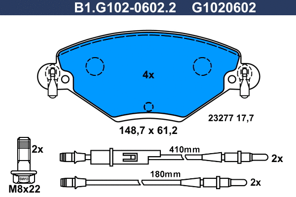 B1.G102-0602.2 GALFER Комплект тормозных колодок, дисковый тормоз (фото 1)