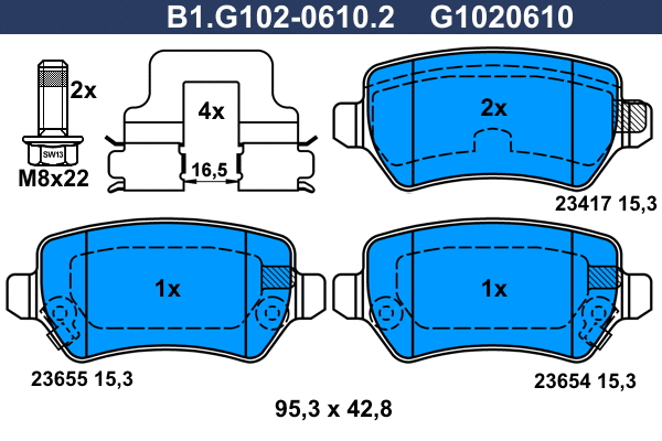 B1.G102-0610.2 GALFER Комплект тормозных колодок, дисковый тормоз (фото 1)