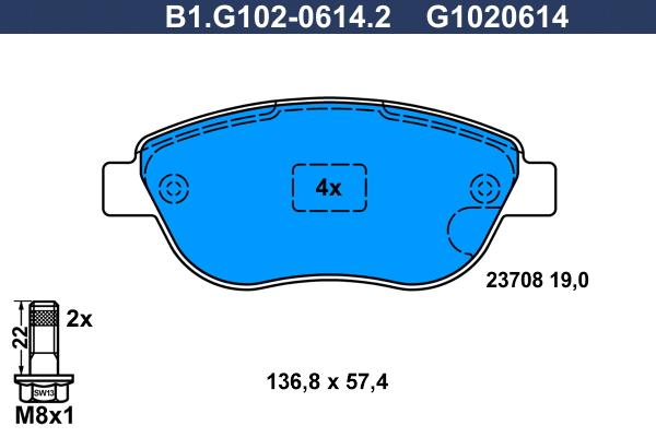 B1.G102-0614.2 GALFER Комплект тормозных колодок, дисковый тормоз (фото 1)