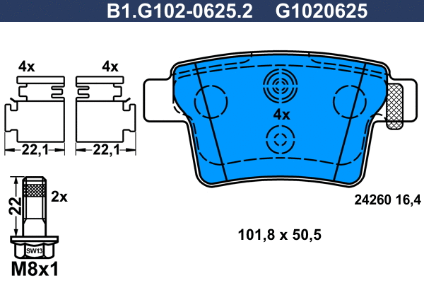 B1.G102-0625.2 GALFER Комплект тормозных колодок, дисковый тормоз (фото 1)