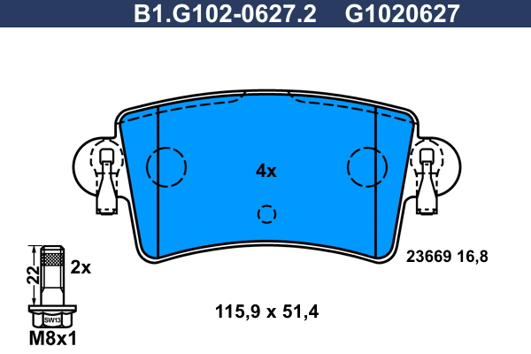B1.G102-0627.2 GALFER Комплект тормозных колодок, дисковый тормоз (фото 1)