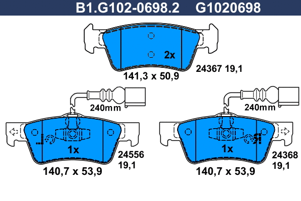 B1.G102-0698.2 GALFER Комплект тормозных колодок, дисковый тормоз (фото 1)