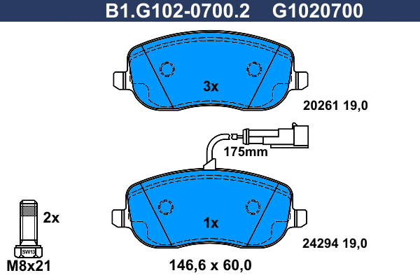 B1.G102-0700.2 GALFER Комплект тормозных колодок, дисковый тормоз (фото 1)