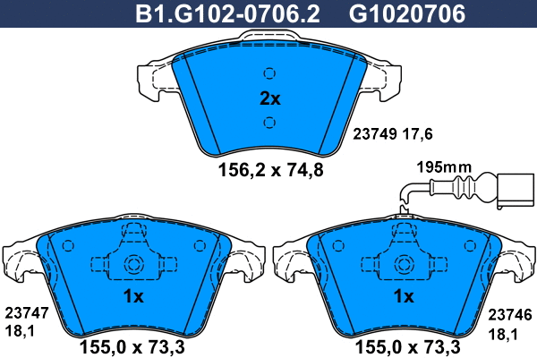 B1.G102-0706.2 GALFER Комплект тормозных колодок, дисковый тормоз (фото 1)