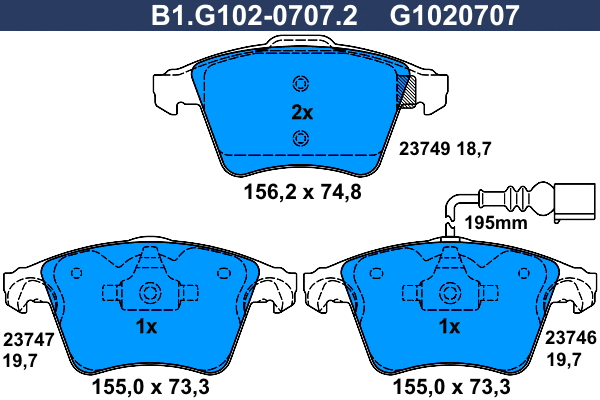 B1.G102-0707.2 GALFER Комплект тормозных колодок, дисковый тормоз (фото 1)