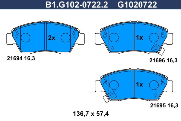 B1.G102-0722.2 GALFER Комплект тормозных колодок, дисковый тормоз (фото 1)