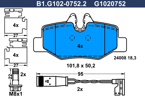 B1.G102-0752.2 GALFER Комплект тормозных колодок, дисковый тормоз (фото 1)