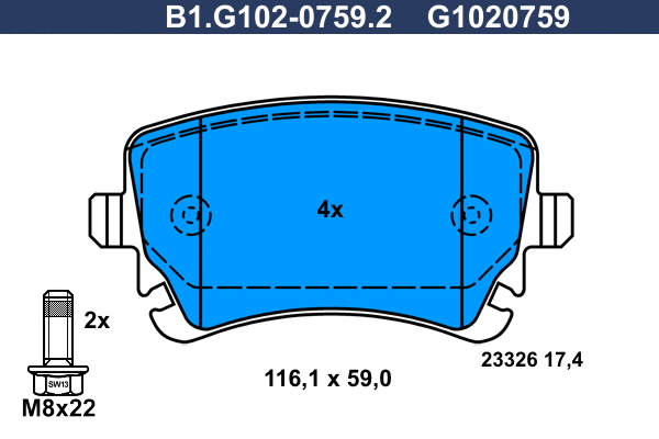B1.G102-0759.2 GALFER Комплект тормозных колодок, дисковый тормоз (фото 1)