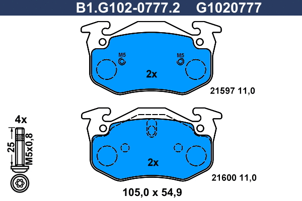 B1.G102-0777.2 GALFER Комплект тормозных колодок, дисковый тормоз (фото 1)