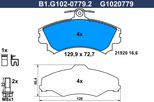 B1.G102-0779.2 GALFER Комплект тормозных колодок, дисковый тормоз (фото 1)