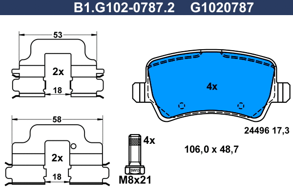 B1.G102-0787.2 GALFER Комплект тормозных колодок, дисковый тормоз (фото 1)