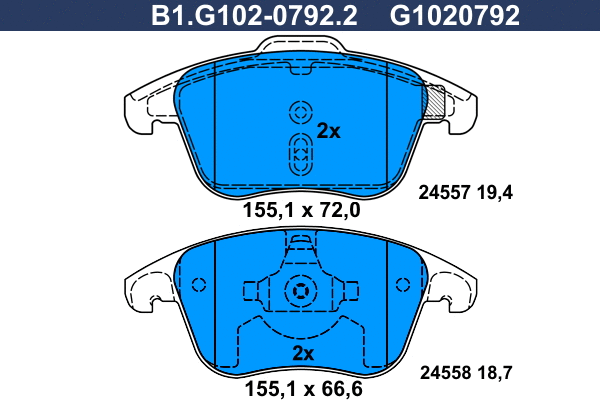 B1.G102-0792.2 GALFER Комплект тормозных колодок, дисковый тормоз (фото 1)