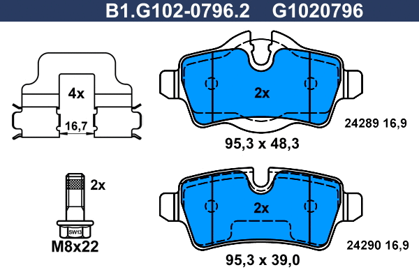 B1.G102-0796.2 GALFER Комплект тормозных колодок, дисковый тормоз (фото 1)