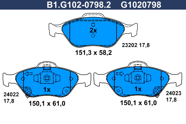 B1.G102-0798.2 GALFER Комплект тормозных колодок, дисковый тормоз (фото 1)