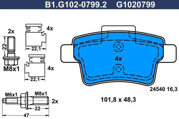 B1.G102-0799.2 GALFER Комплект тормозных колодок, дисковый тормоз (фото 1)